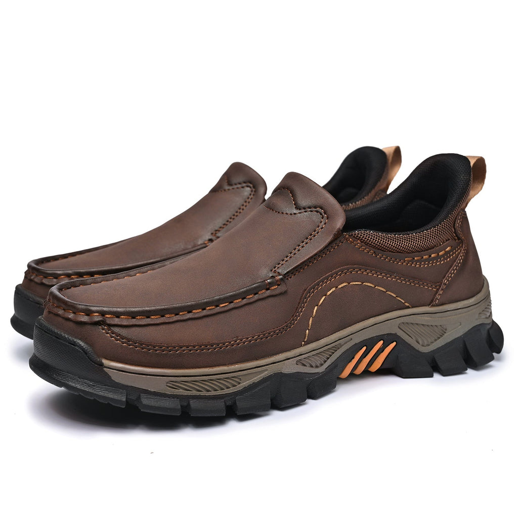 Mark® Mens Slip On Casual Outdoor Leather Walking Hiking Shoes