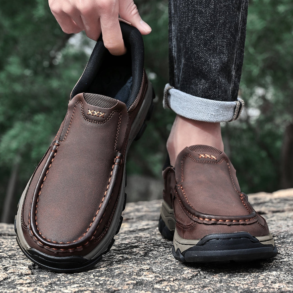 Mark® Mens Slip On Casual Outdoor Leather Walking Hiking Shoes