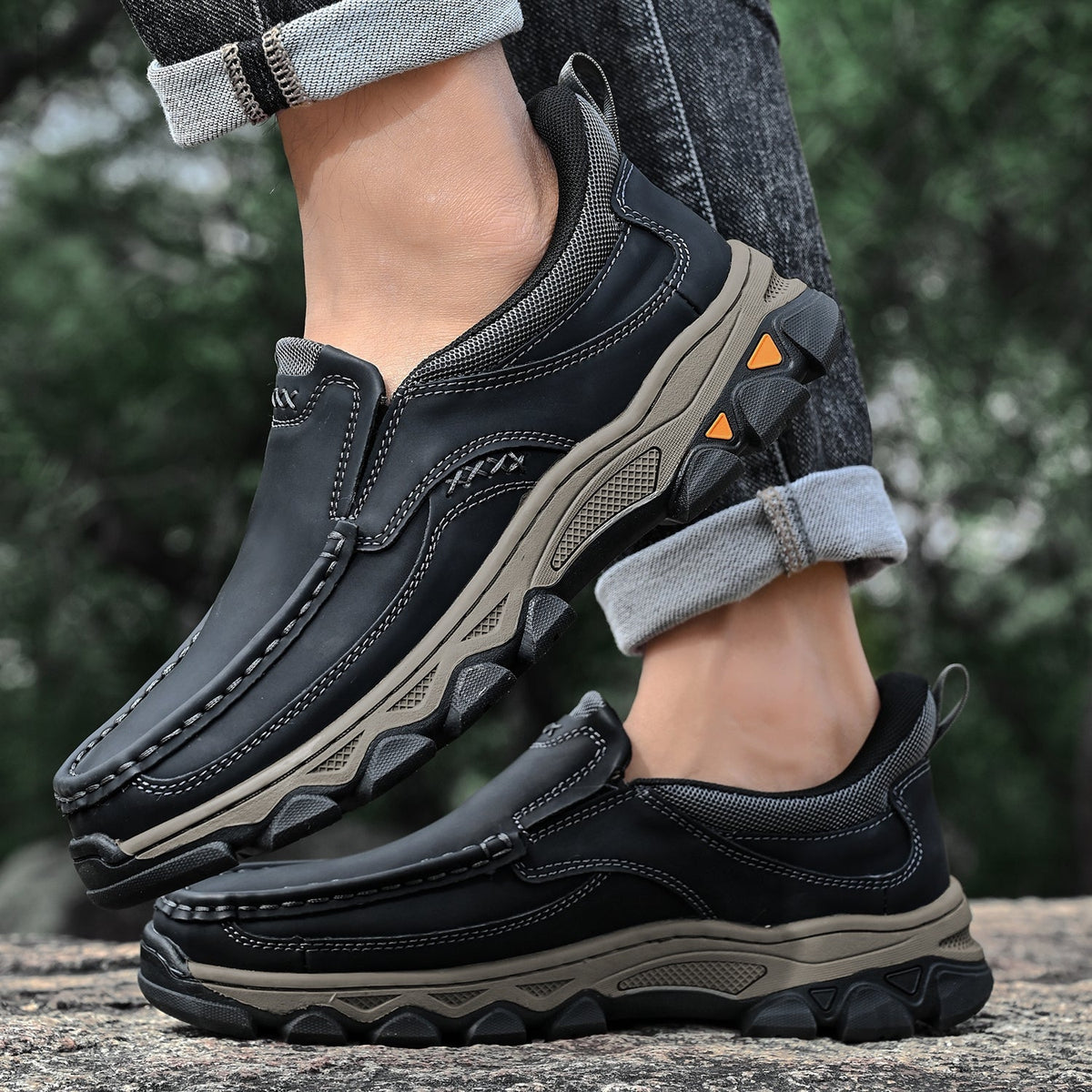 Mark® Mens Slip On Casual Outdoor Leather Walking Hiking Shoes