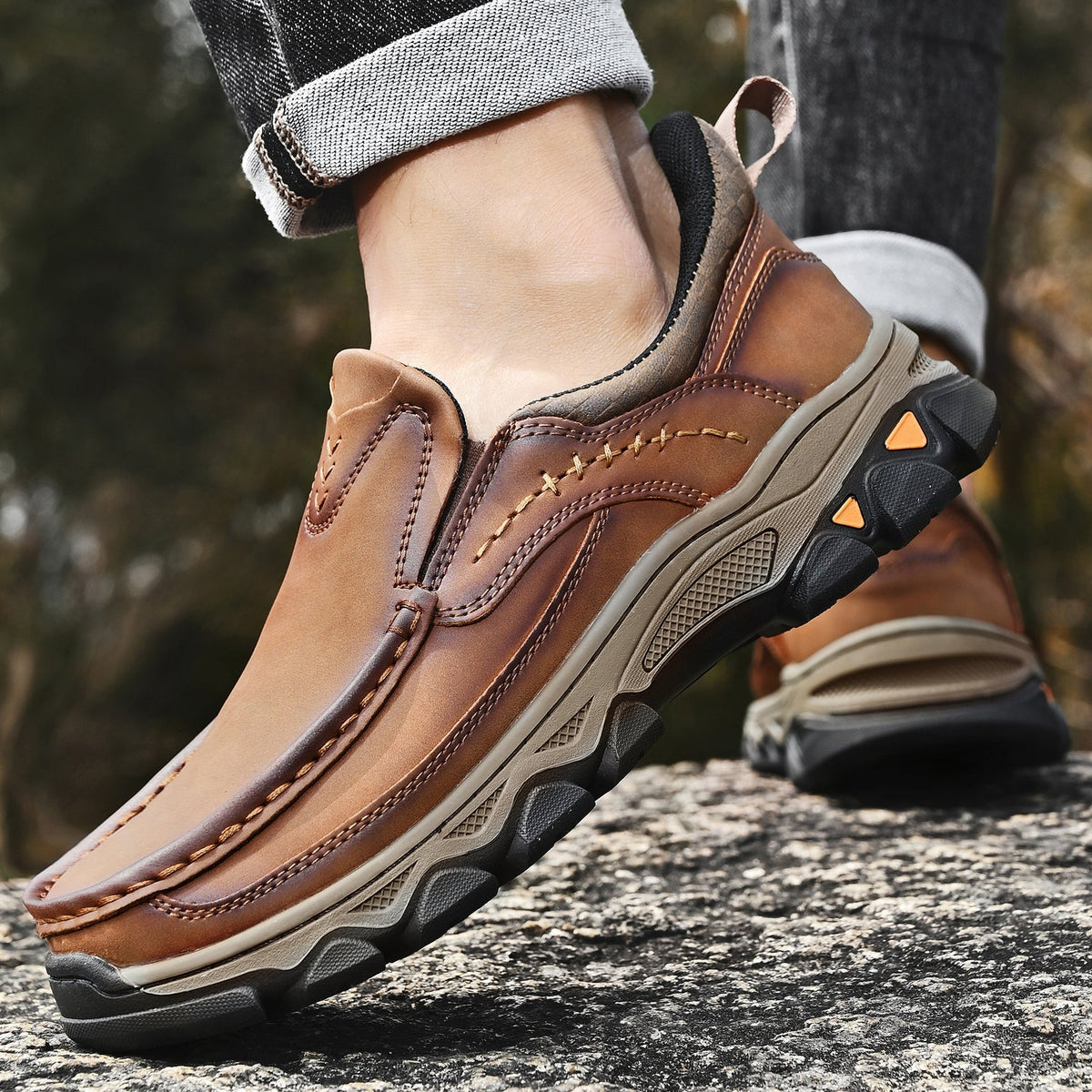 Mark® Mens Slip On Casual Outdoor Leather Walking Hiking Shoes V3688