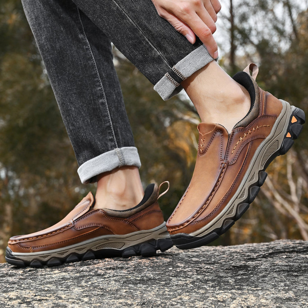 Mark® Mens Slip On Casual Outdoor Leather Walking Hiking Shoes V3688