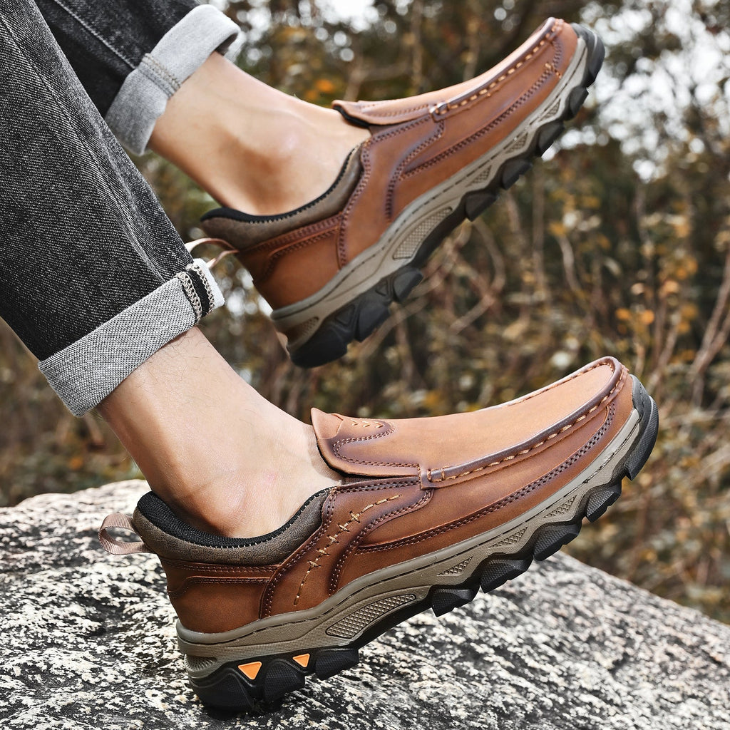 Mark® Mens Slip On Casual Outdoor Leather Walking Hiking Shoes V3688
