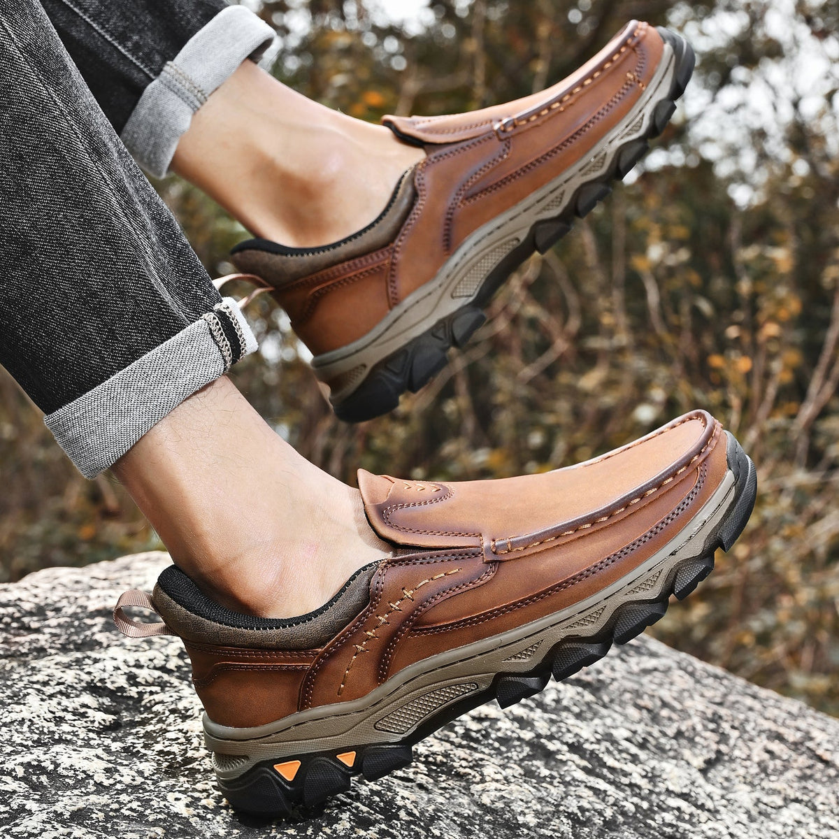 Mark® Mens Slip On Casual Outdoor Leather Walking Hiking Shoes V3688