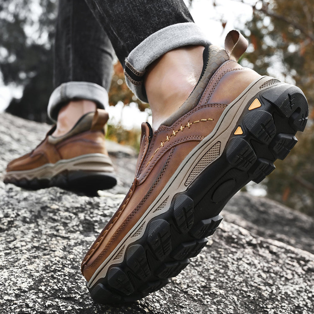 Mark® Mens Slip On Casual Outdoor Leather Walking Hiking Shoes V3688
