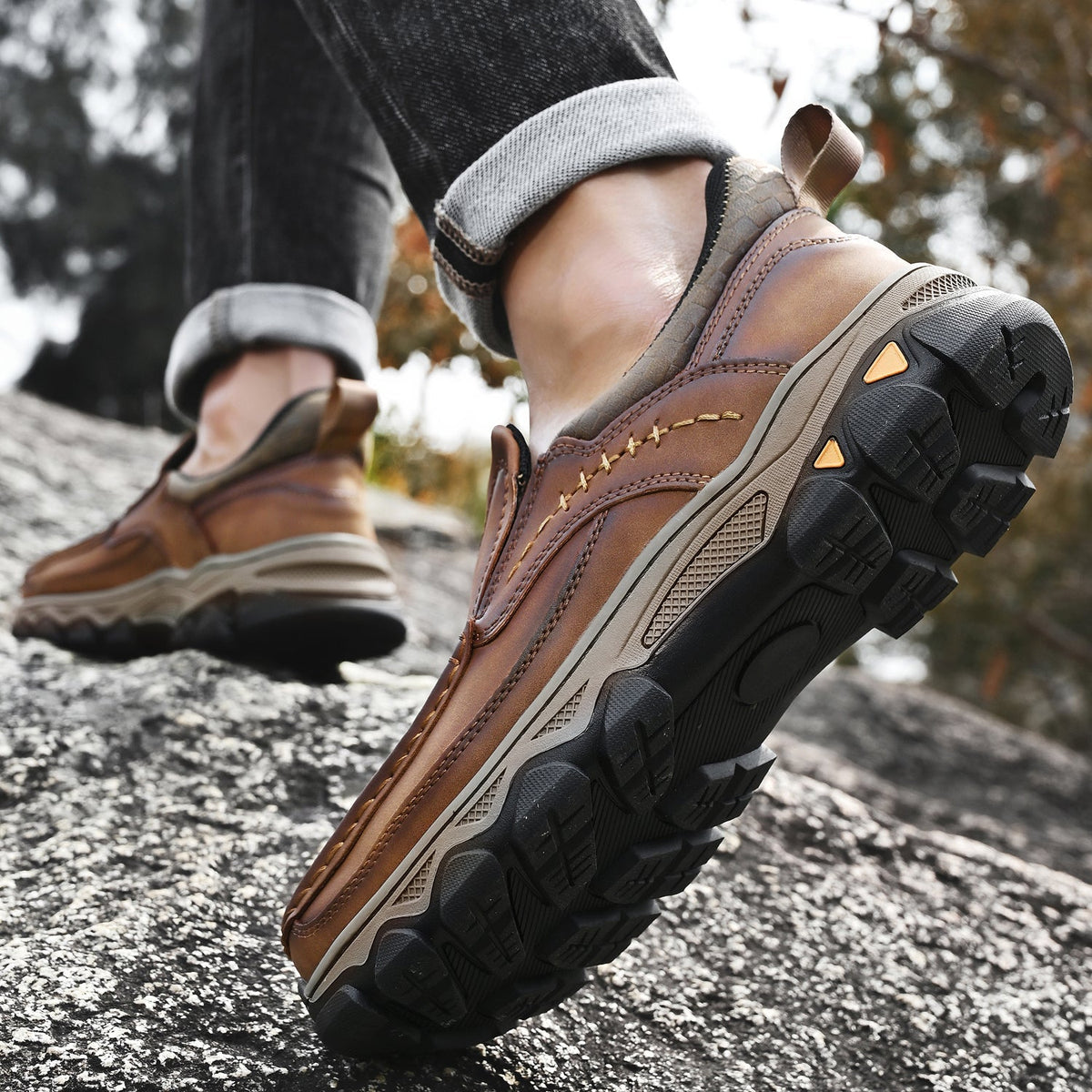 Mark® Mens Slip On Casual Outdoor Leather Walking Hiking Shoes V3688