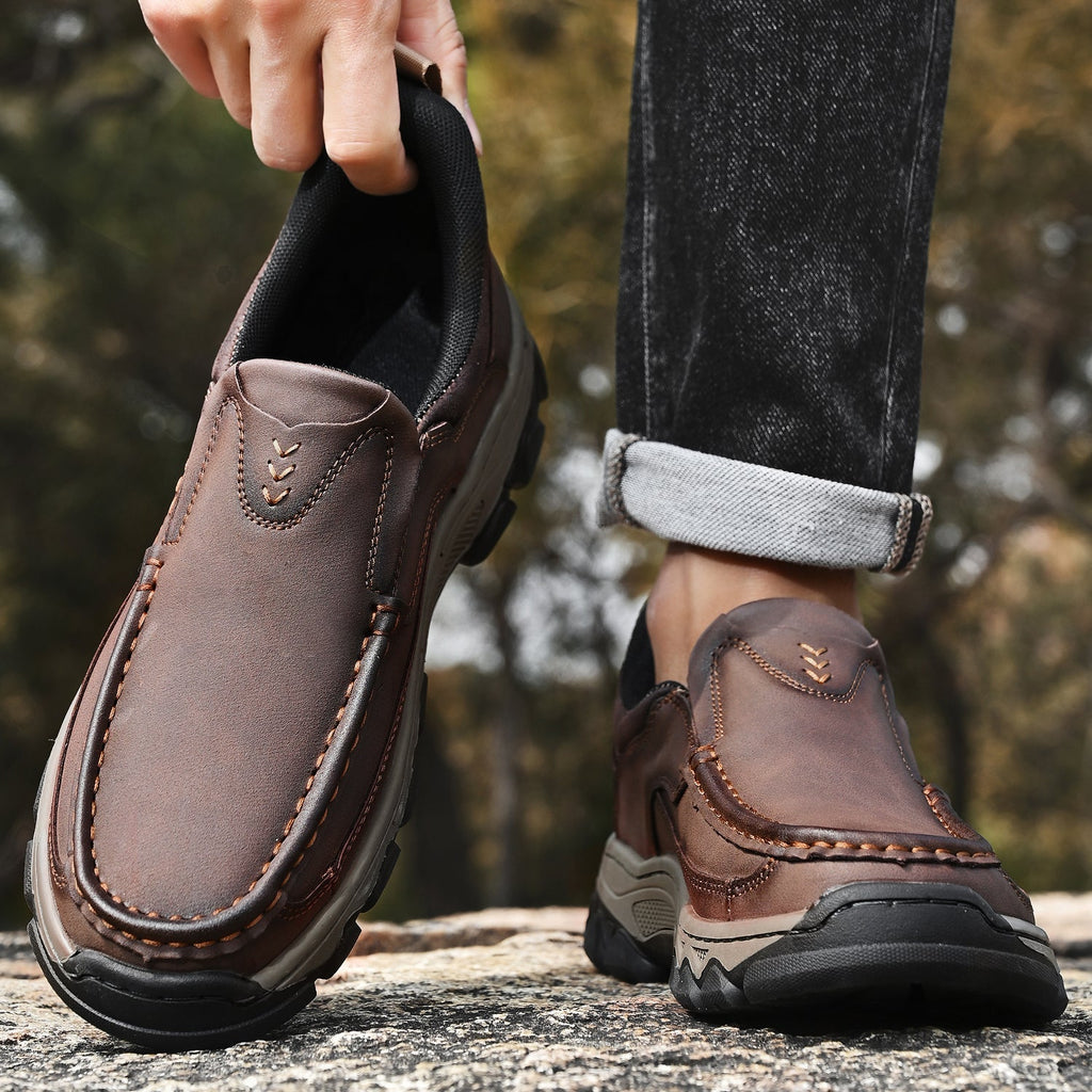 Mark® Mens Slip On Casual Outdoor Leather Walking Hiking Shoes V3688