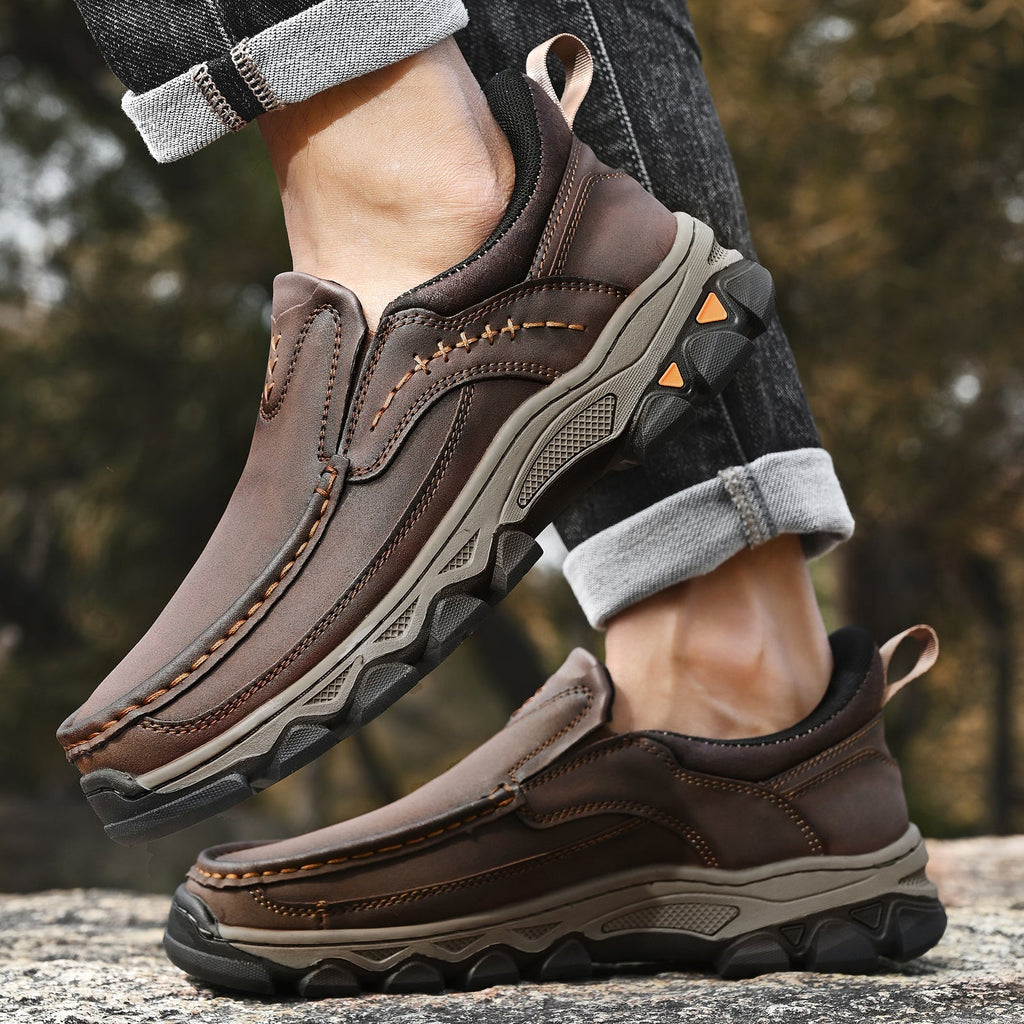 Mark® Mens Slip On Casual Outdoor Leather Walking Hiking Shoes V3688