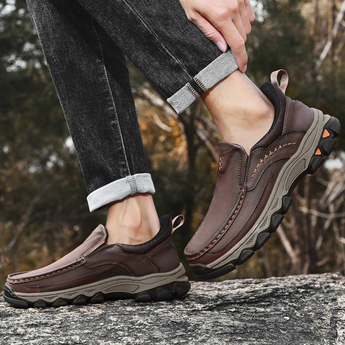 Mark® Mens Slip On Casual Outdoor Leather Walking Hiking Shoes V3688