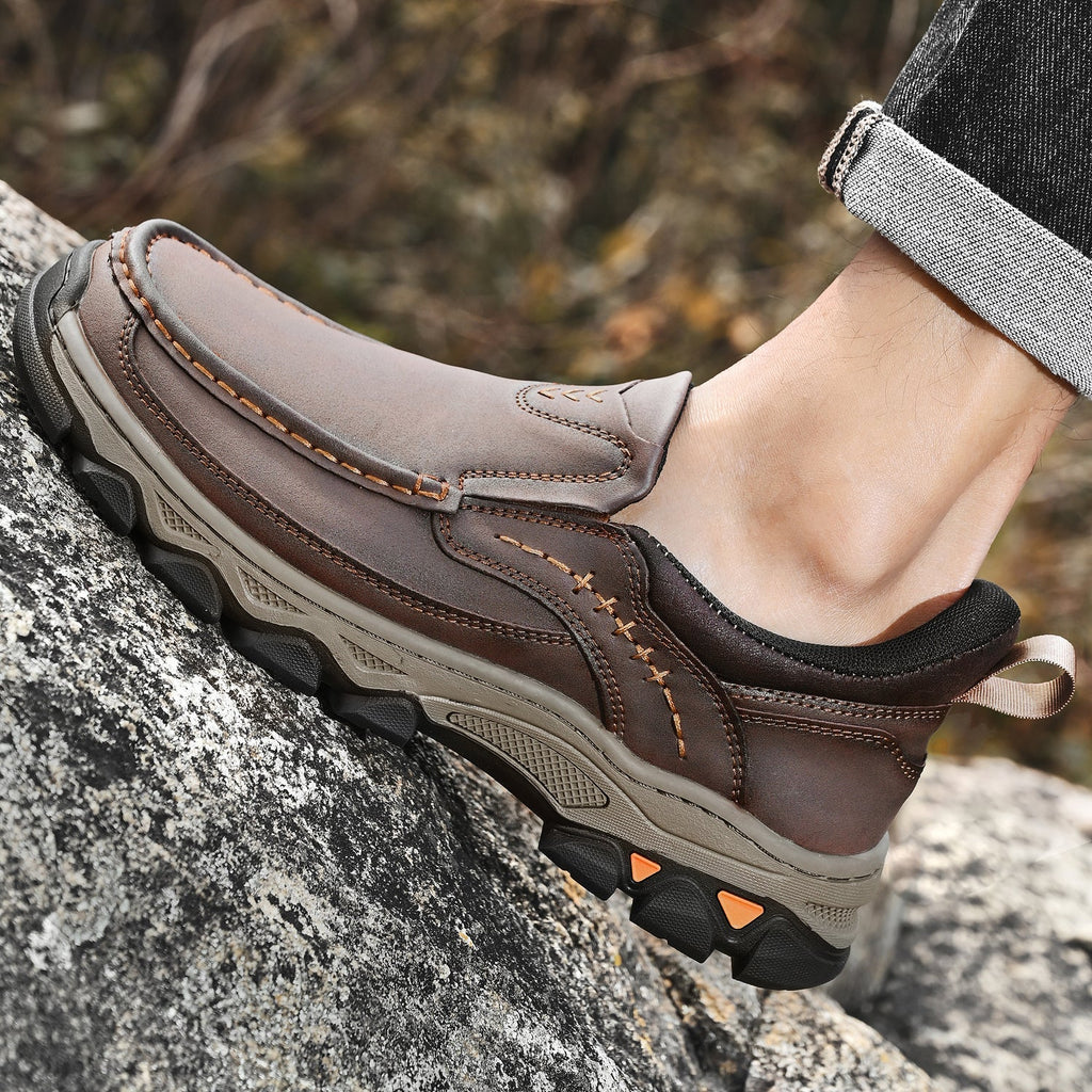 Mark® Mens Slip On Casual Outdoor Leather Walking Hiking Shoes V3688