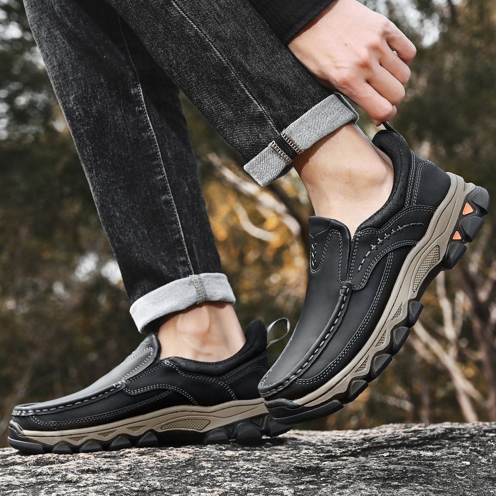 Mark® Mens Slip On Casual Outdoor Leather Walking Hiking Shoes V3688