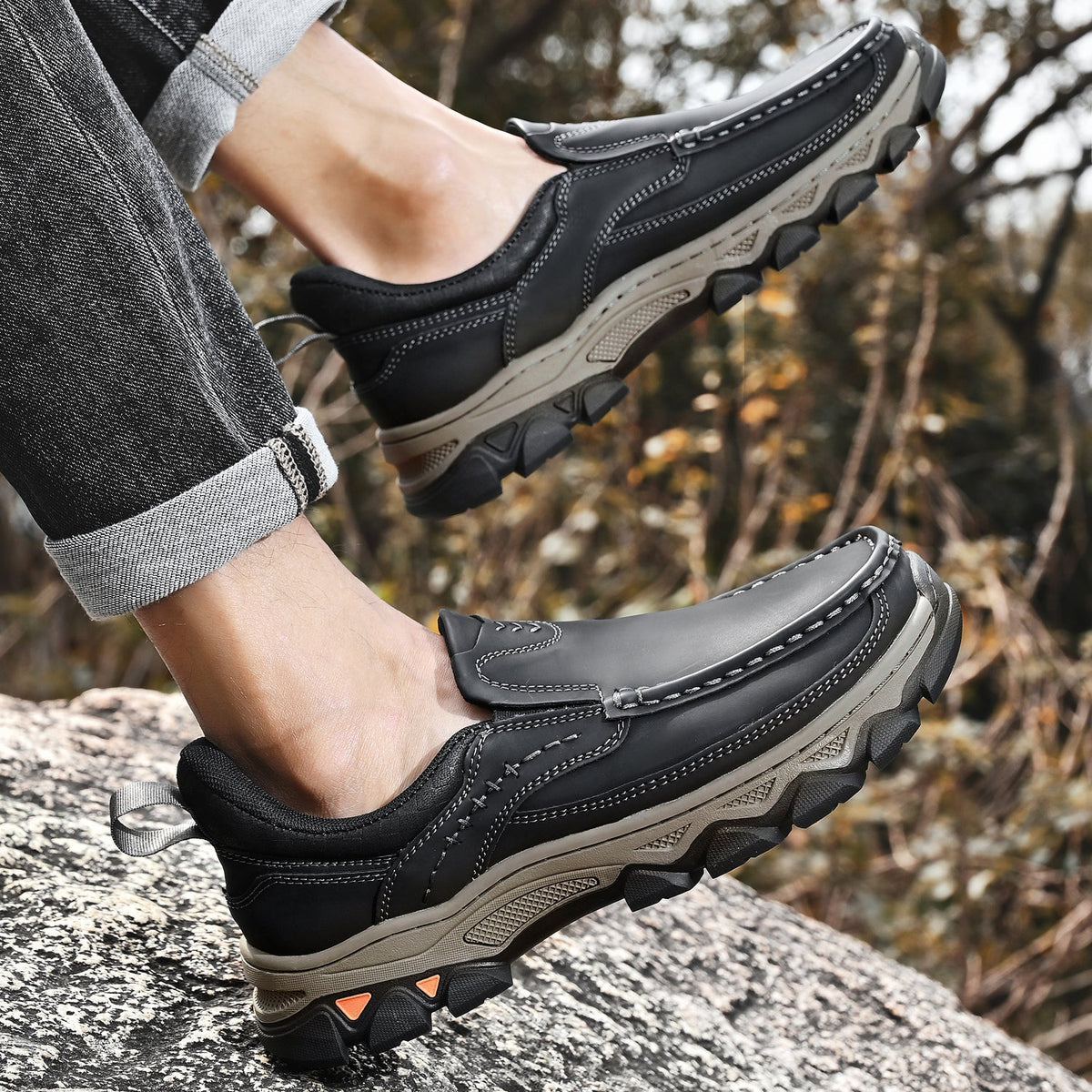 Mark® Mens Slip On Casual Outdoor Leather Walking Hiking Shoes V3688