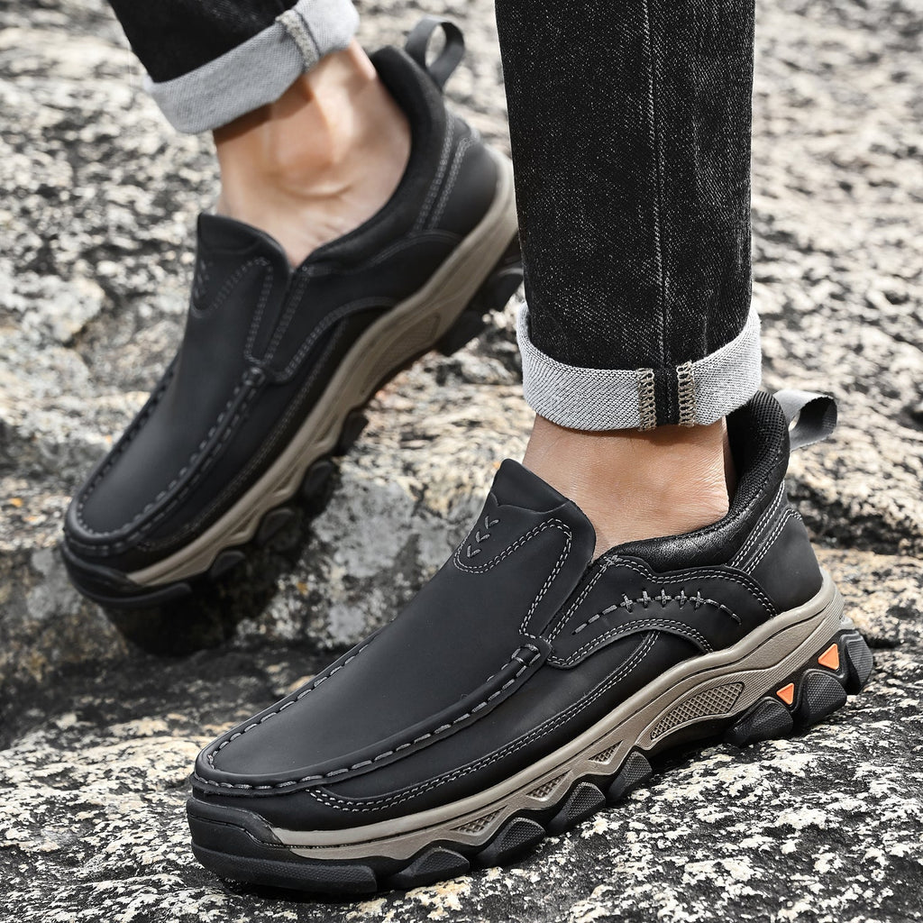 Mark® Mens Slip On Casual Outdoor Leather Walking Hiking Shoes V3688