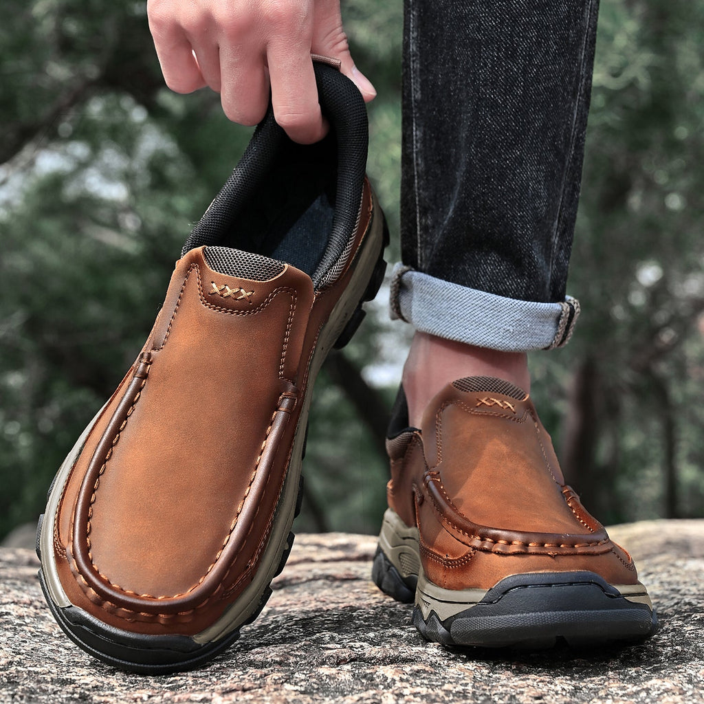 Mark® Mens Slip On Casual Outdoor Leather Walking Hiking Shoes