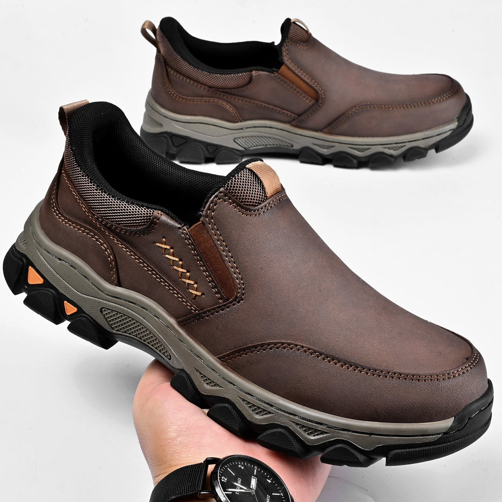 Mark® Mens Slip On Casual Outdoor Leather Walking Hiking Shoes V3686