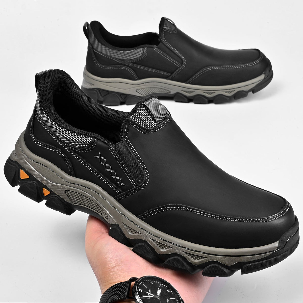 Mark® Mens Slip On Casual Outdoor Leather Walking Hiking Shoes V3686