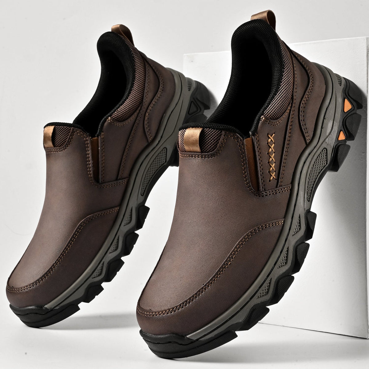 Mark® Mens Slip On Casual Outdoor Leather Walking Hiking Shoes V3686