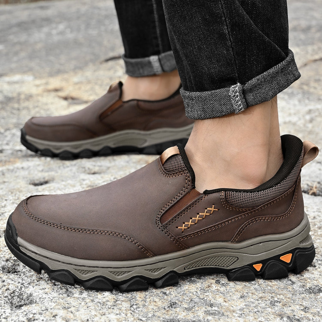 Mark® Mens Slip On Casual Outdoor Leather Walking Hiking Shoes V3686