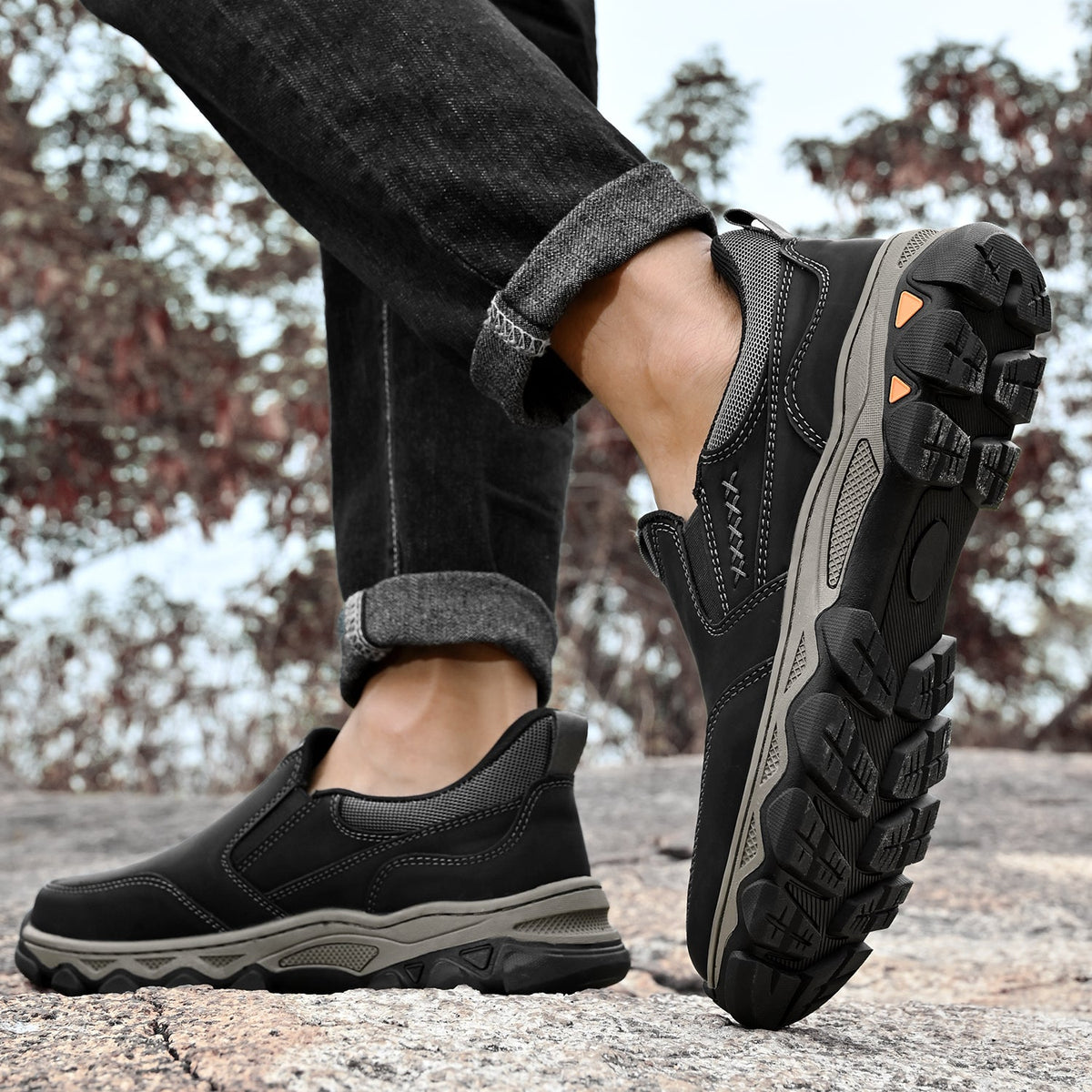 Mark® Mens Slip On Casual Outdoor Leather Walking Hiking Shoes V3686