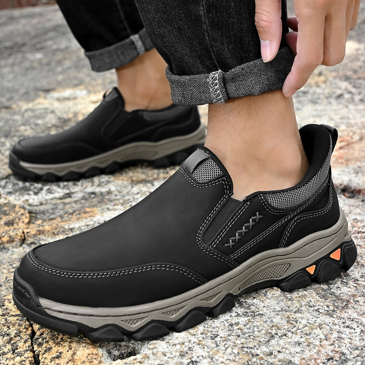 Mark® Mens Slip On Casual Outdoor Leather Walking Hiking Shoes V3686