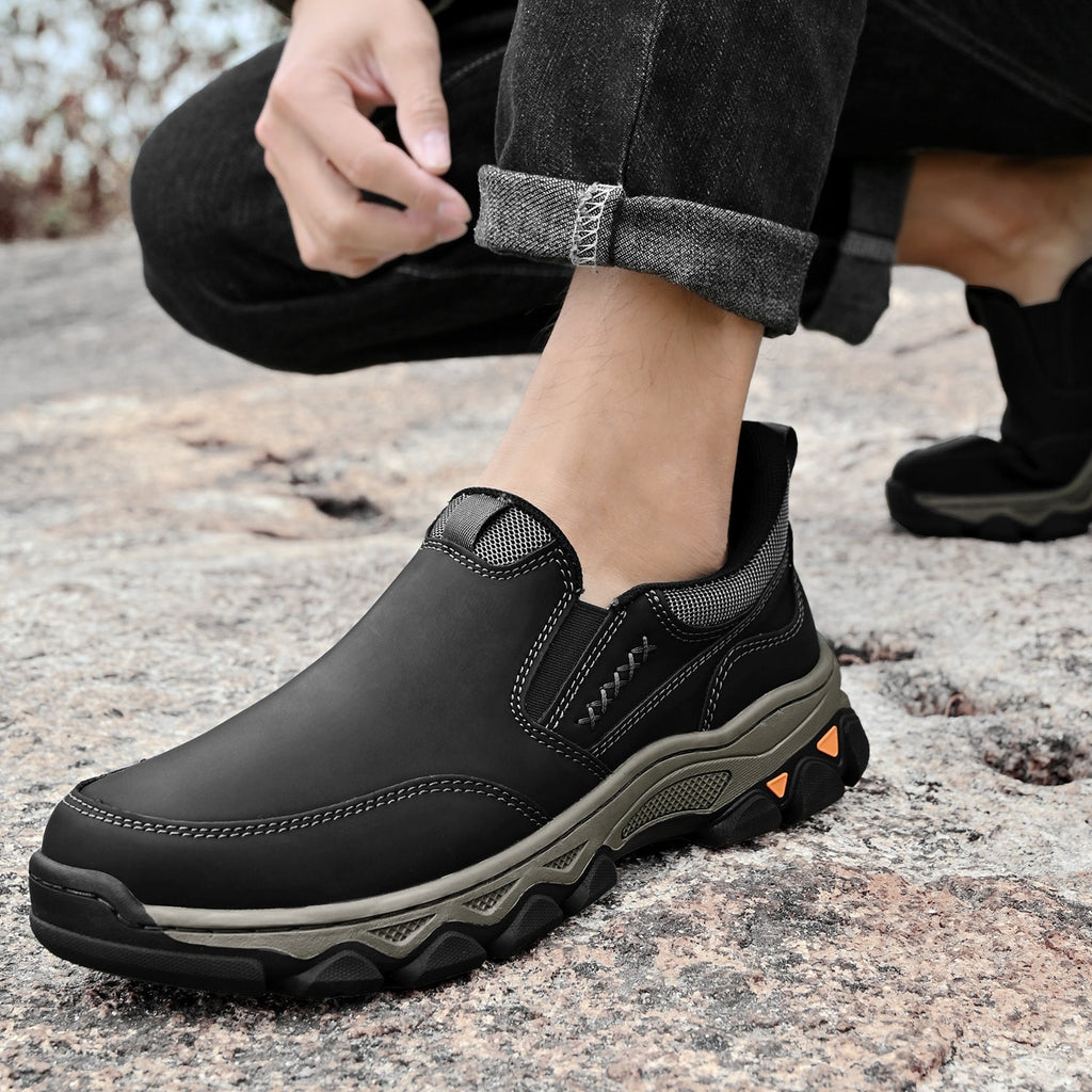 Mark® Mens Slip On Casual Outdoor Leather Walking Hiking Shoes V3686