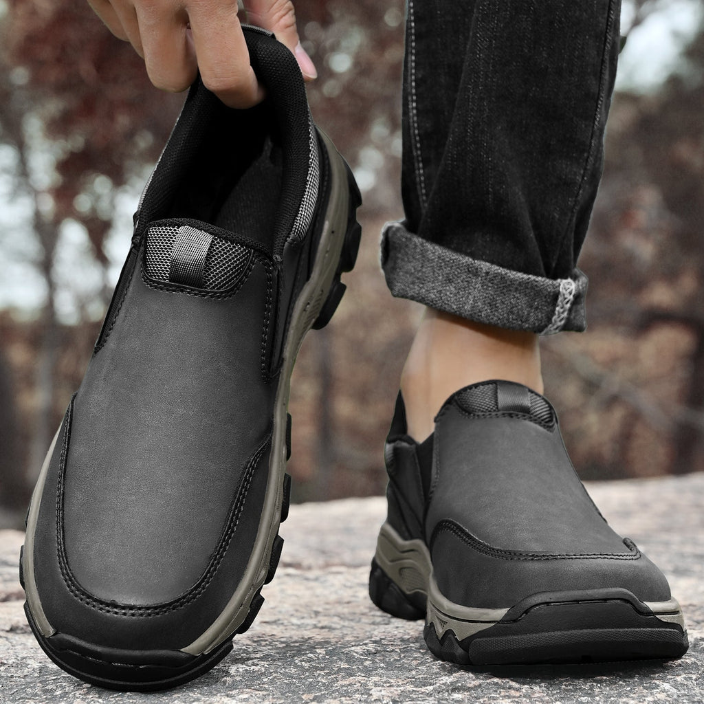Mark® Mens Slip On Casual Outdoor Leather Walking Hiking Shoes V3686