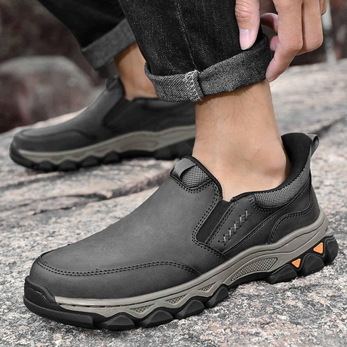 Mark® Mens Slip On Casual Outdoor Leather Walking Hiking Shoes V3686