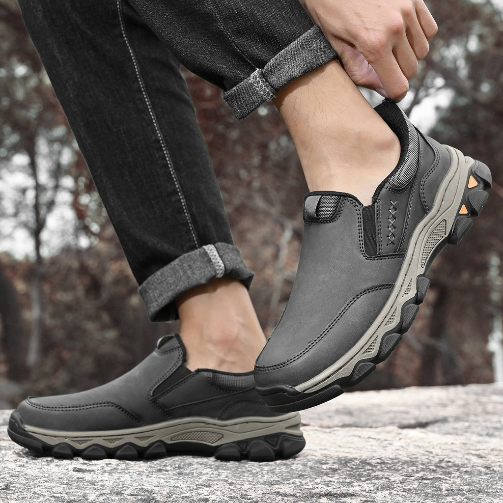 Mark® Mens Slip On Casual Outdoor Leather Walking Hiking Shoes V3686