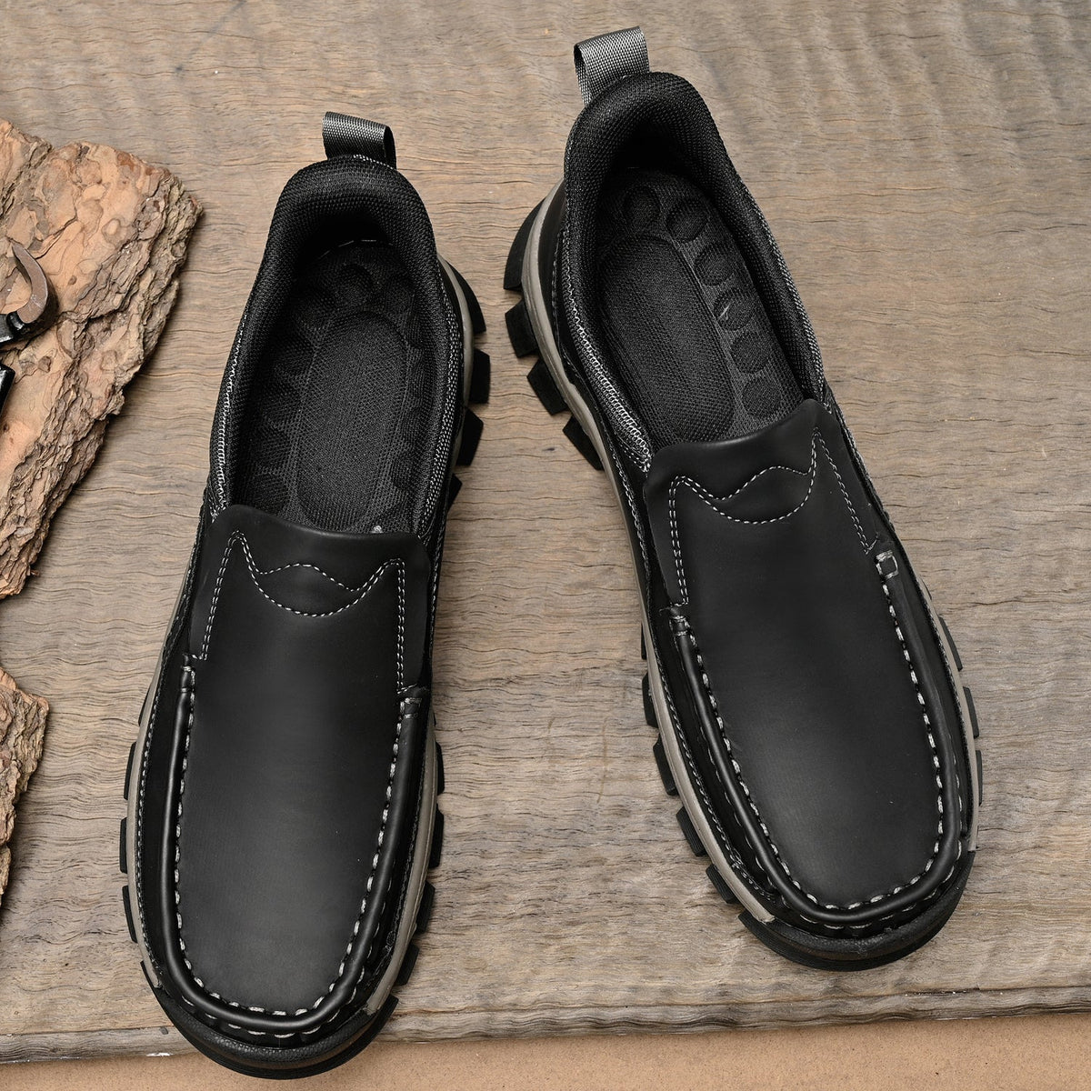 Mark® Mens Slip On Casual Outdoor Leather Walking Hiking Shoes