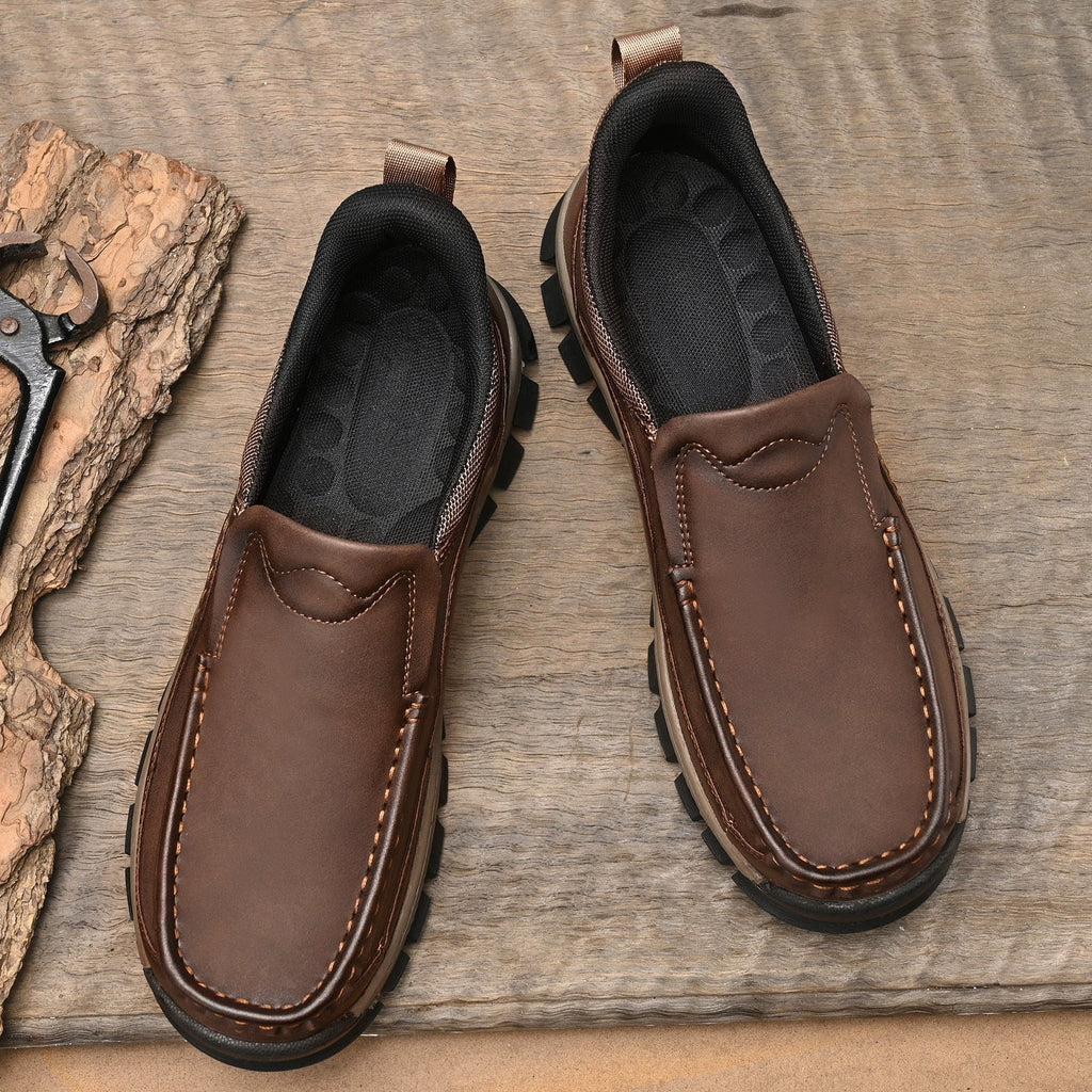 Mark® Mens Slip On Casual Outdoor Leather Walking Hiking Shoes
