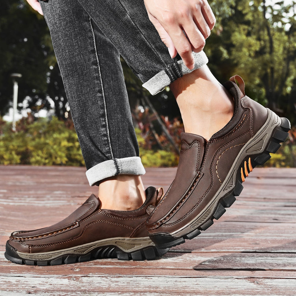 Mark® Mens Slip On Casual Outdoor Leather Walking Hiking Shoes