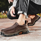 Mark® Mens Slip On Casual Outdoor Leather Walking Hiking Shoes
