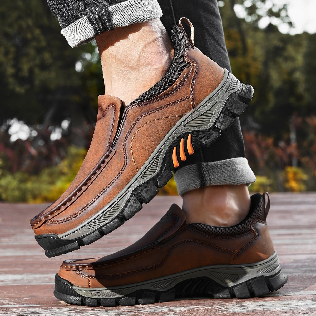 Mark® Mens Slip On Casual Outdoor Leather Walking Hiking Shoes