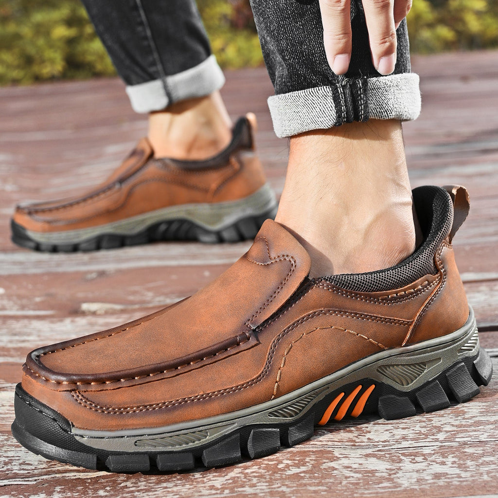 Mark® Mens Slip On Casual Outdoor Leather Walking Hiking Shoes