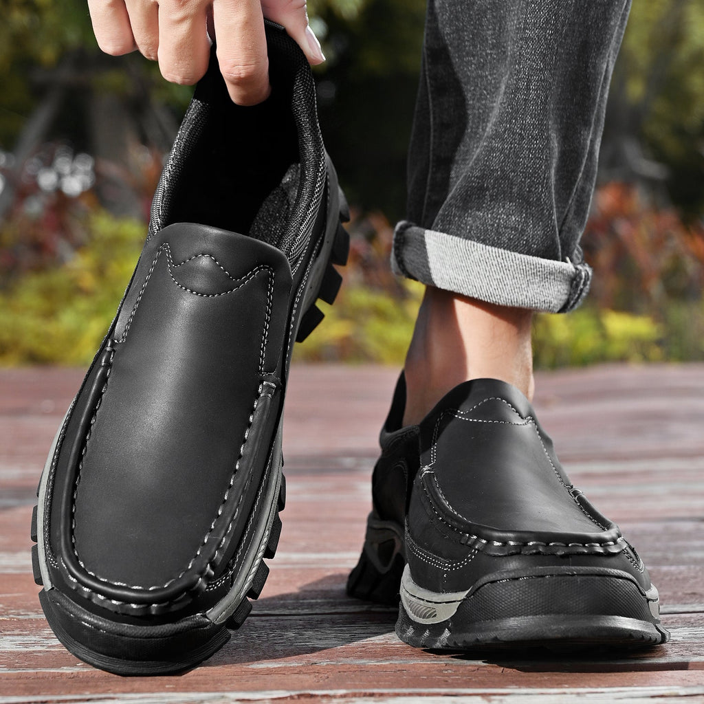 Mark® Mens Slip On Casual Outdoor Leather Walking Hiking Shoes