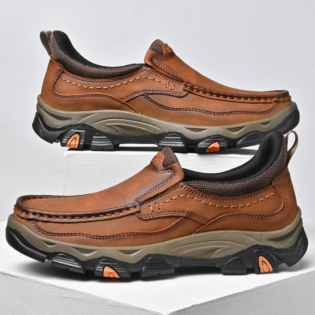 Mark® Mens Slip On Casual Outdoor Leather Walking Hiking Shoes