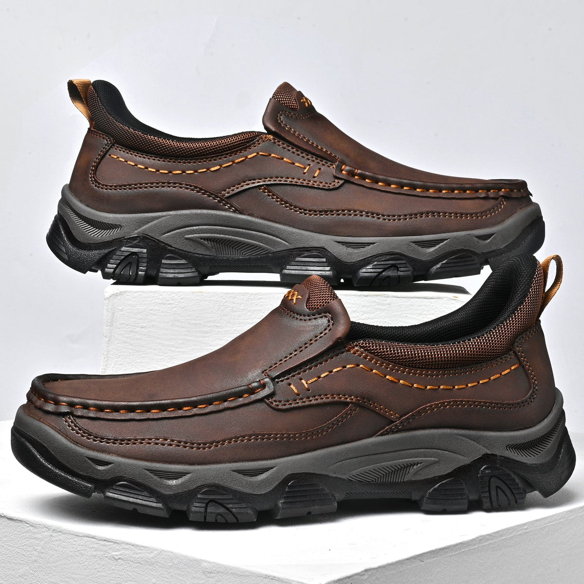 Mark® Mens Slip On Casual Outdoor Leather Walking Hiking Shoes