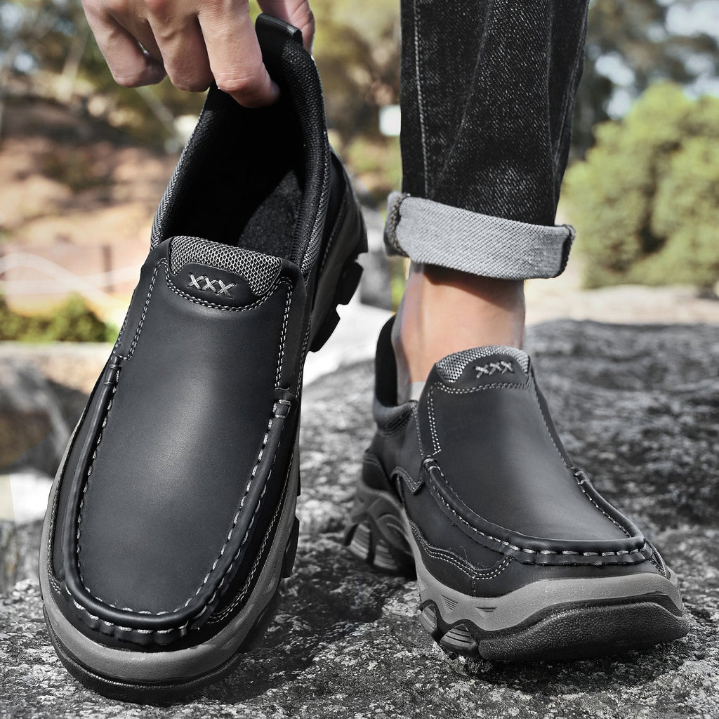Mark® Mens Slip On Casual Outdoor Leather Walking Hiking Shoes
