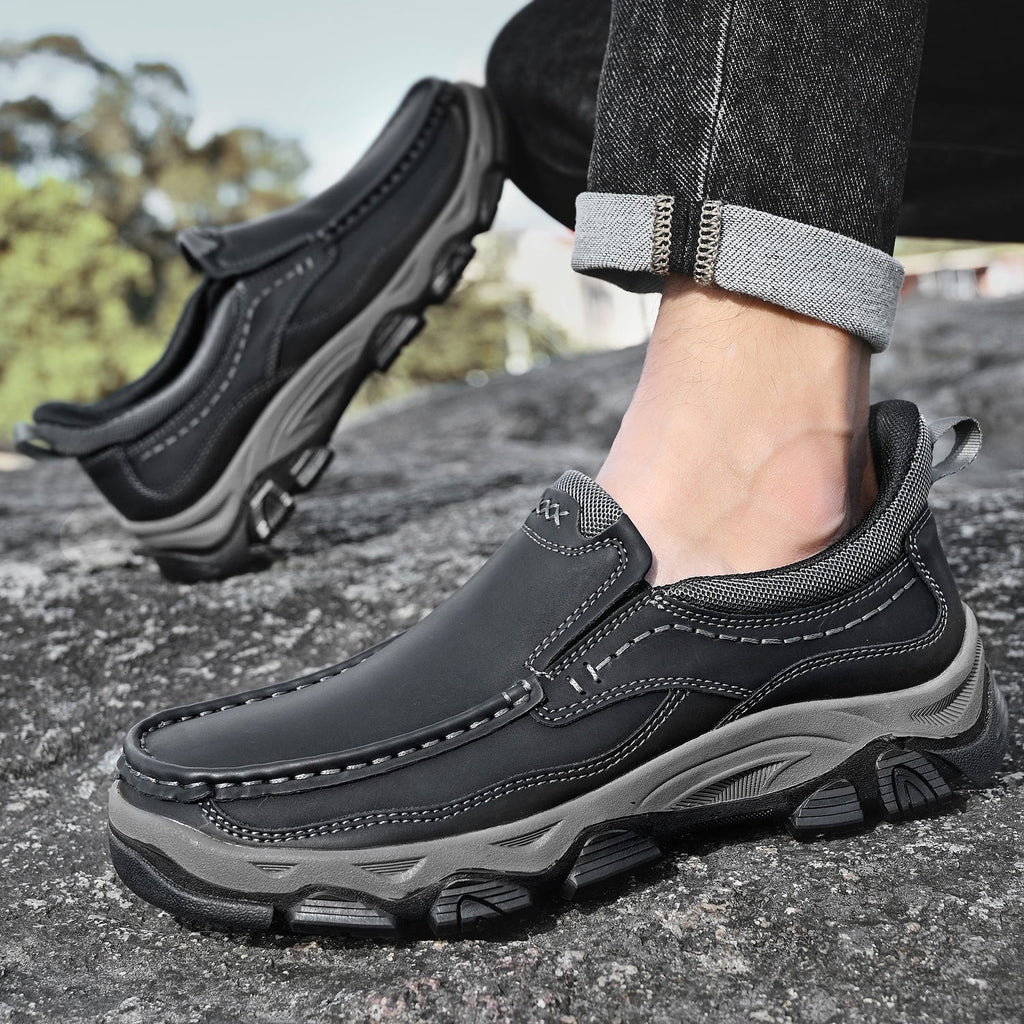 Mark® Mens Slip On Casual Outdoor Leather Walking Hiking Shoes