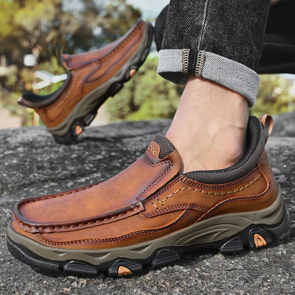 Mark® Mens Slip On Casual Outdoor Leather Walking Hiking Shoes