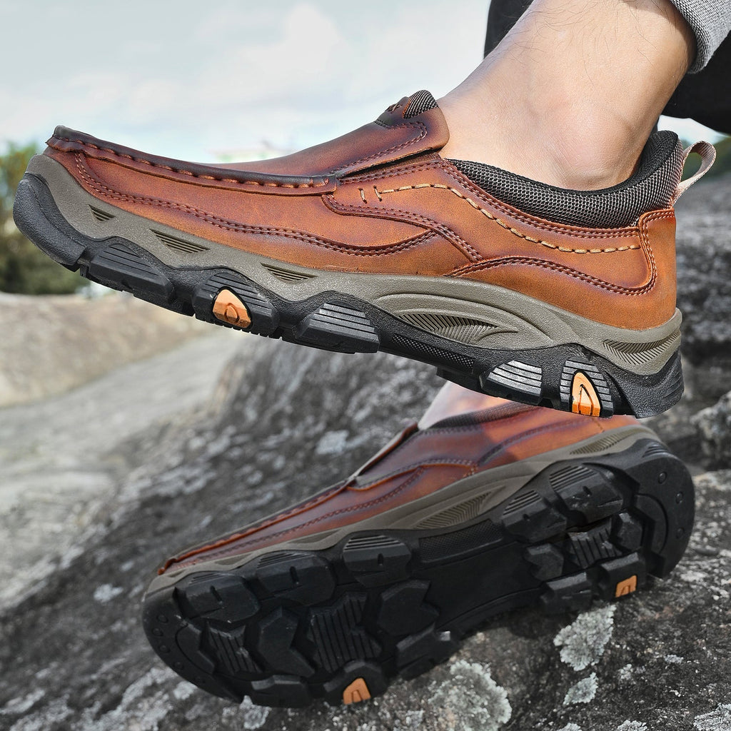 Mark® Mens Slip On Casual Outdoor Leather Walking Hiking Shoes