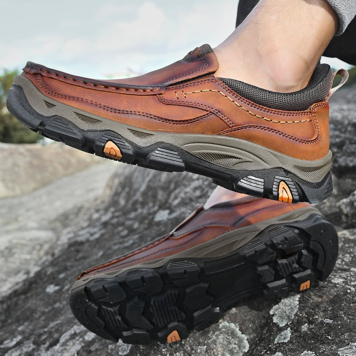 Mark® Mens Slip On Casual Outdoor Leather Walking Hiking Shoes