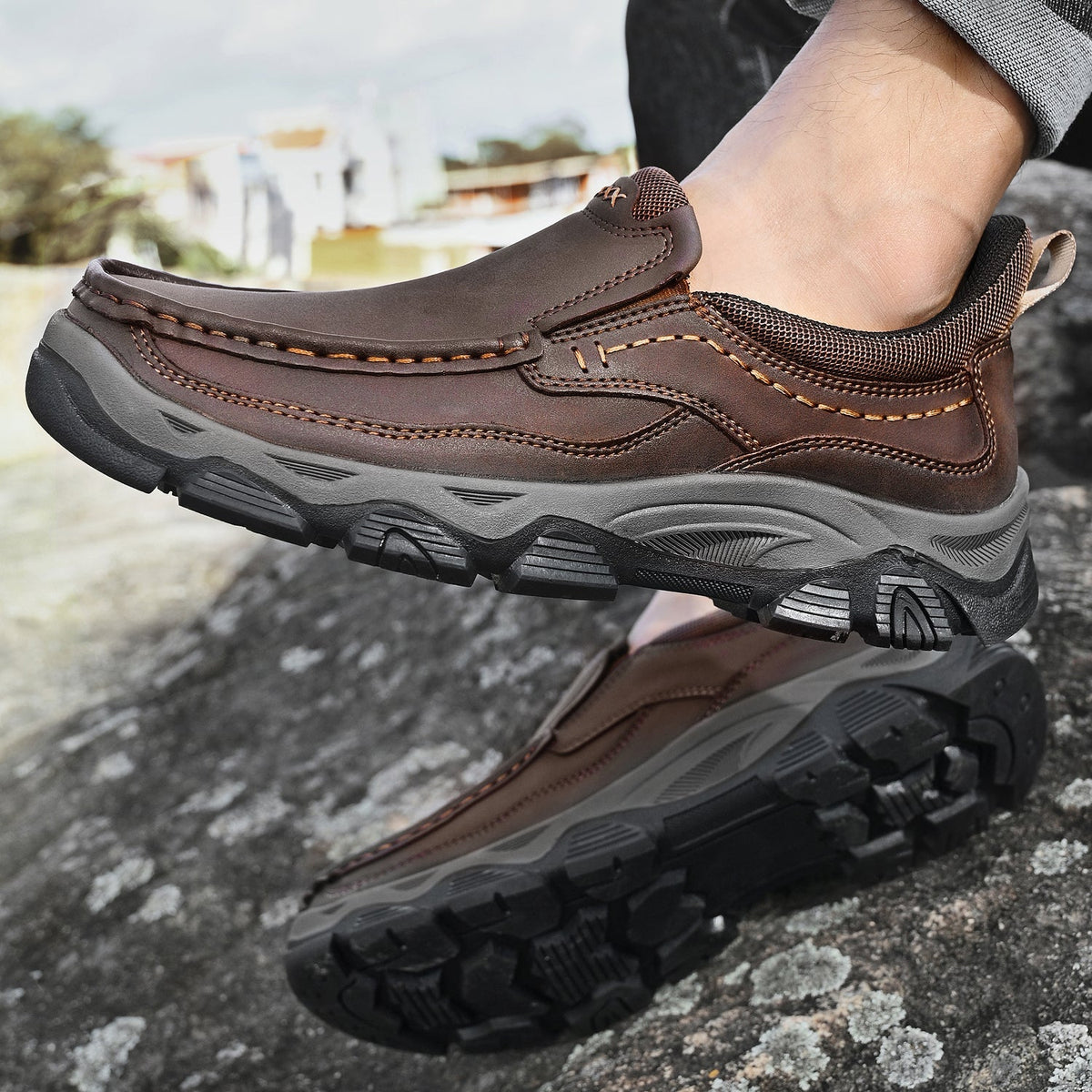 Mark® Mens Slip On Casual Outdoor Leather Walking Hiking Shoes