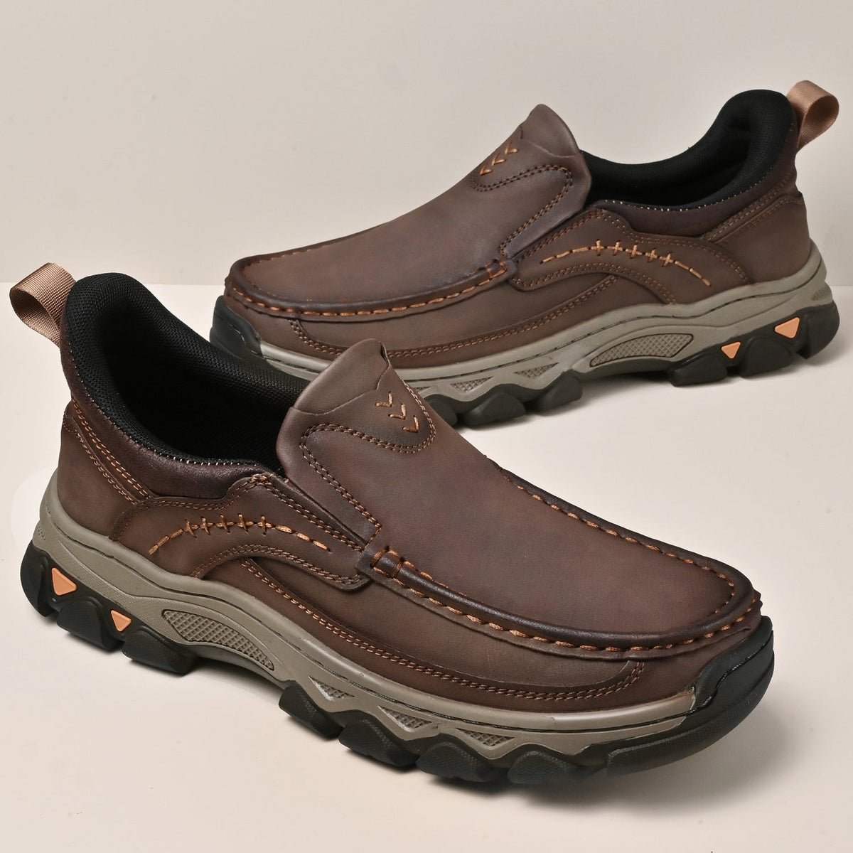 Mark® Mens Slip On Casual Outdoor Leather Walking Hiking Shoes V3688
