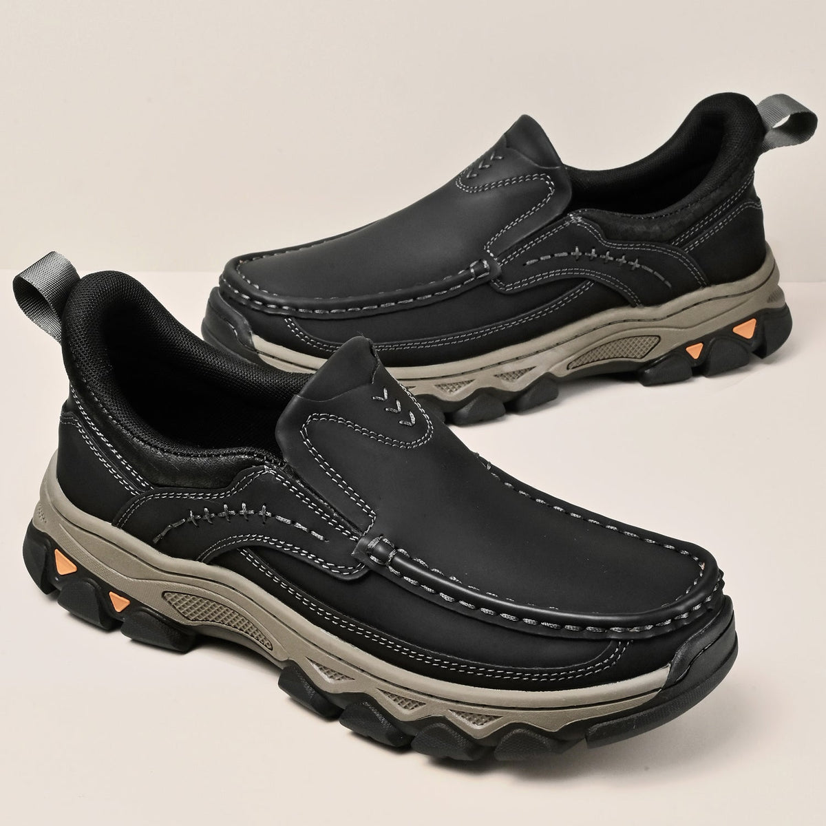 Mark® Mens Slip On Casual Outdoor Leather Walking Hiking Shoes V3688