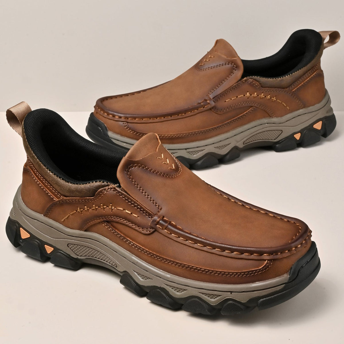 Mark® Mens Slip On Casual Outdoor Leather Walking Hiking Shoes V3688