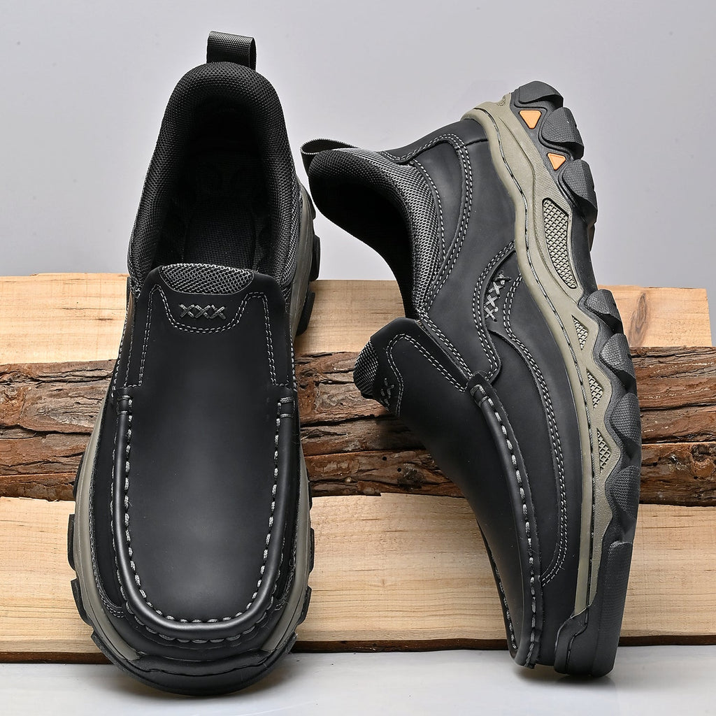 Mark® Mens Slip On Casual Outdoor Leather Walking Hiking Shoes