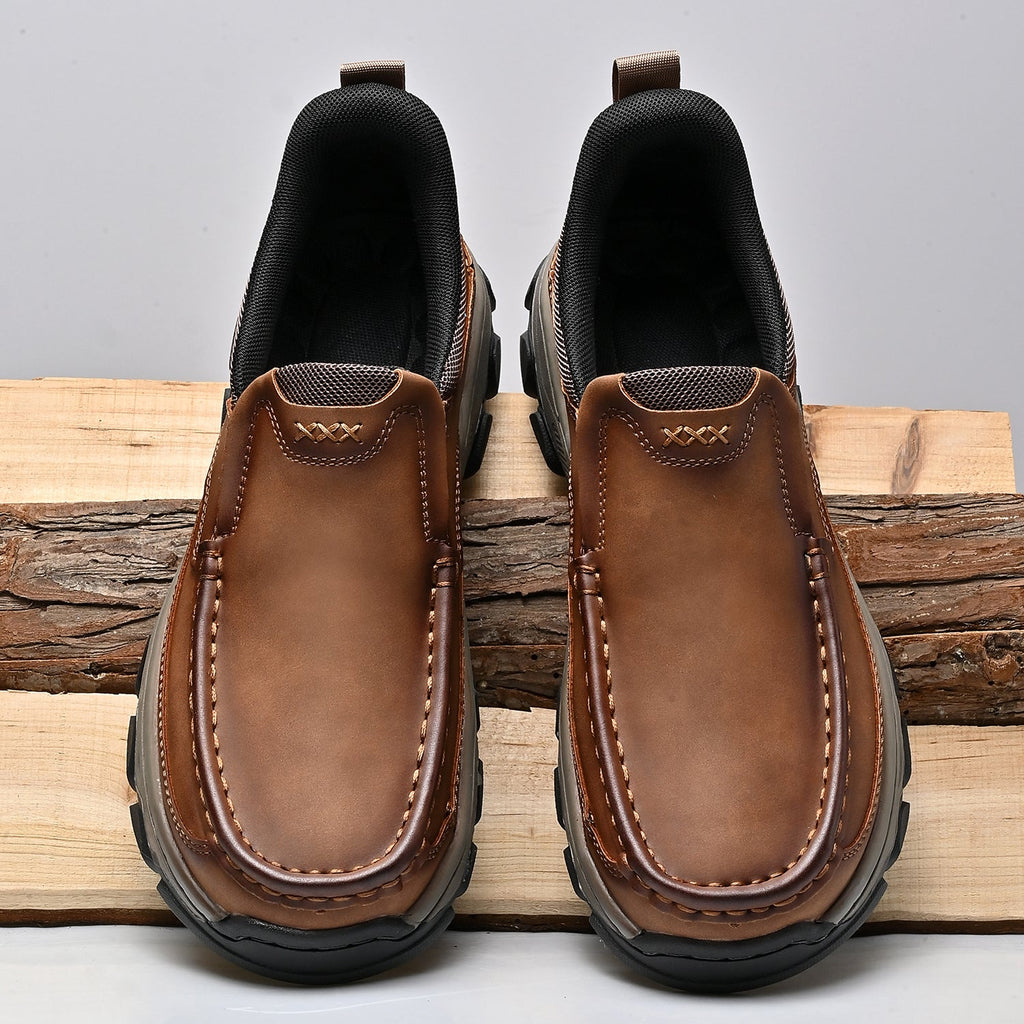 Mark® Mens Slip On Casual Outdoor Leather Walking Hiking Shoes