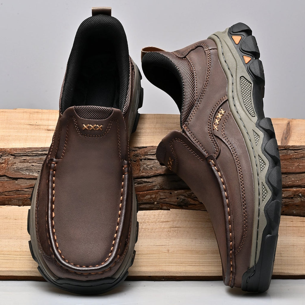 Mark® Mens Slip On Casual Outdoor Leather Walking Hiking Shoes