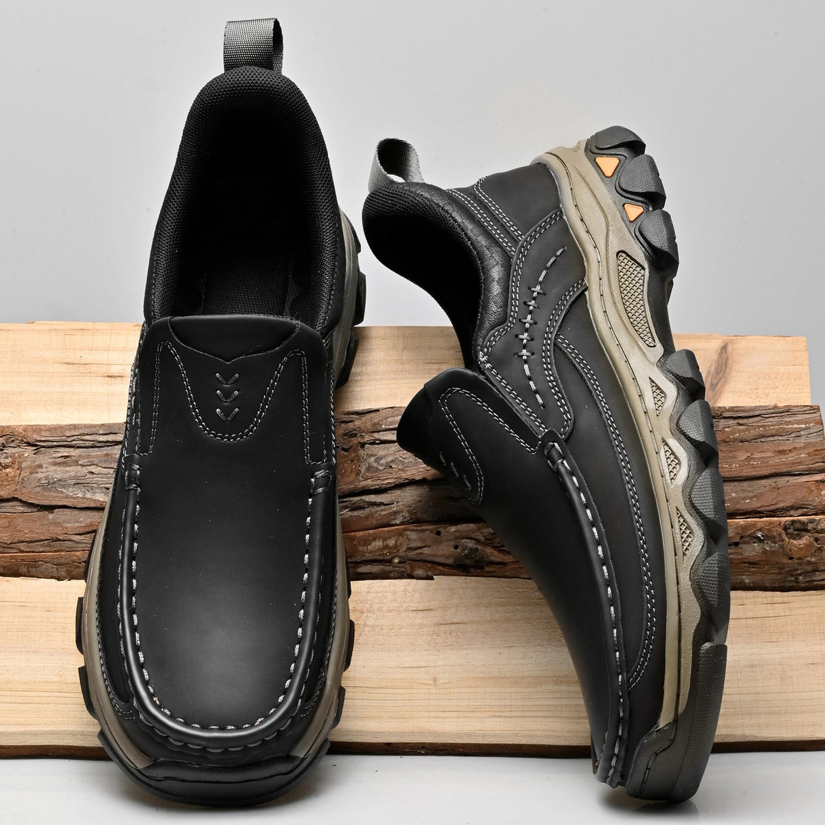 Mark® Mens Slip On Casual Outdoor Leather Walking Hiking Shoes V3688