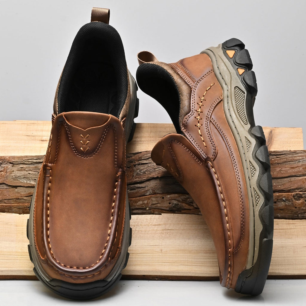 Mark® Mens Slip On Casual Outdoor Leather Walking Hiking Shoes V3688